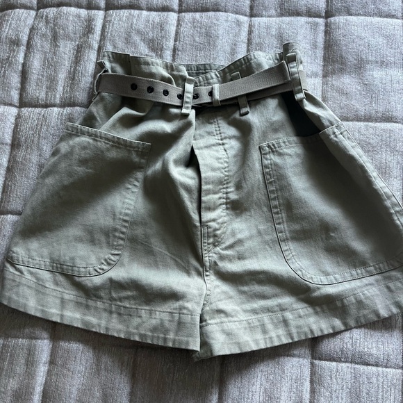 Isabel Marant paper bag canvas khaki cargo shorts w belt - Picture 2 of 5